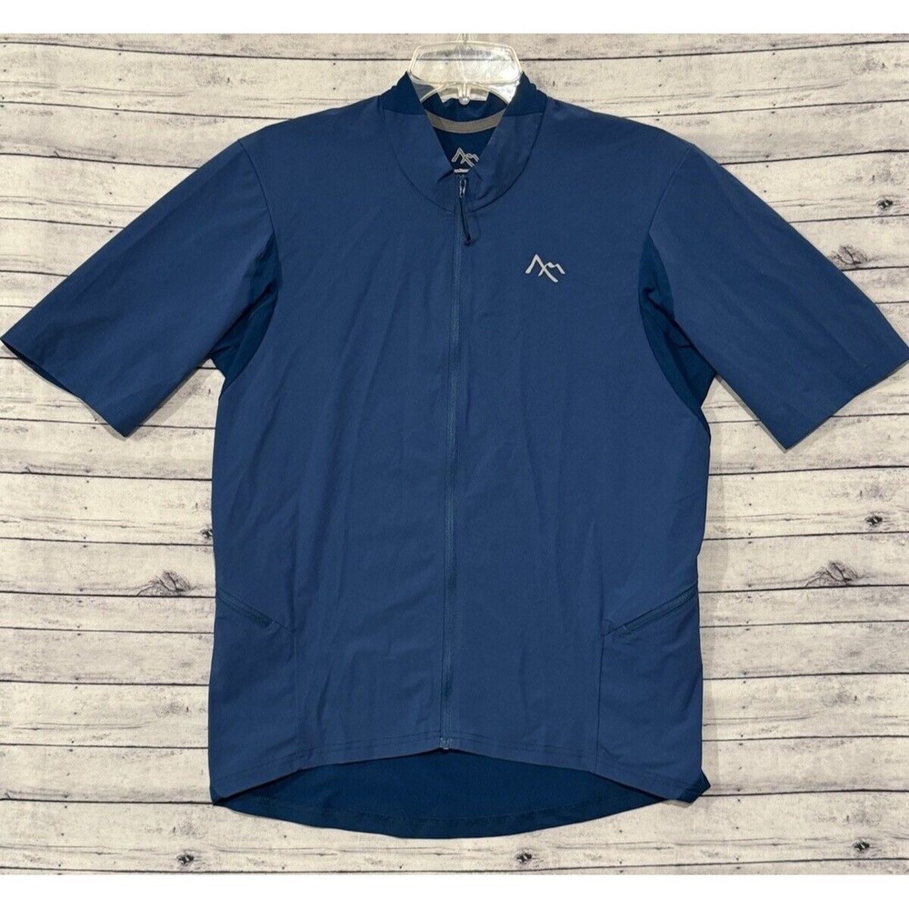 7Mesh Industries Mens Cycling Jersey Size S Short Sleeve Full Zip Pockets Blue